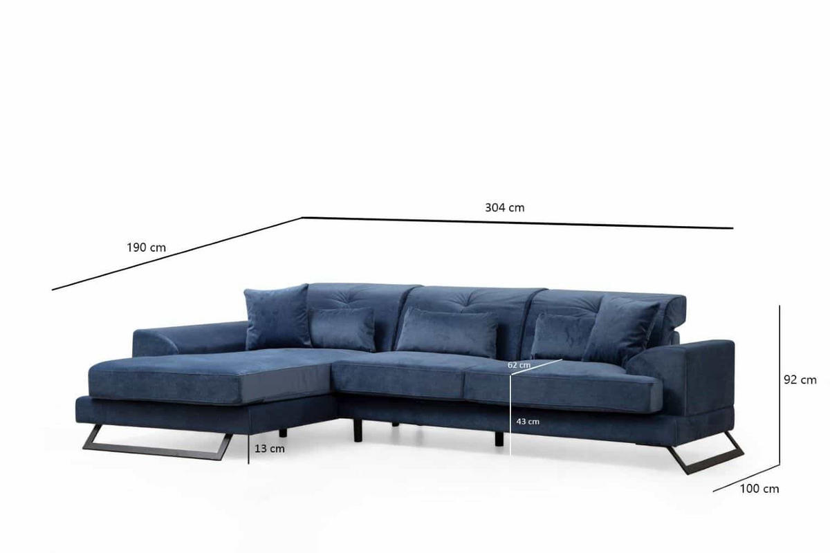 ECKSOFA mit verstellbarer Rückenlehne - Blau/Schwarz, Holz/Textil (304/190cm) - myHomelando