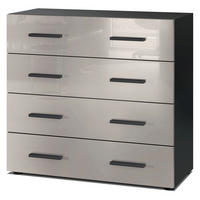 KOMMODE Den, Sideboard mit 4 Schubladen, Made in Germany, Moderner Schrank, Schwarz matt / Sandgrau Hochglanz (76 x 72 x 35 cm) - Beige, Holzwerkstoff (76/72/33cm) - InnoFurn