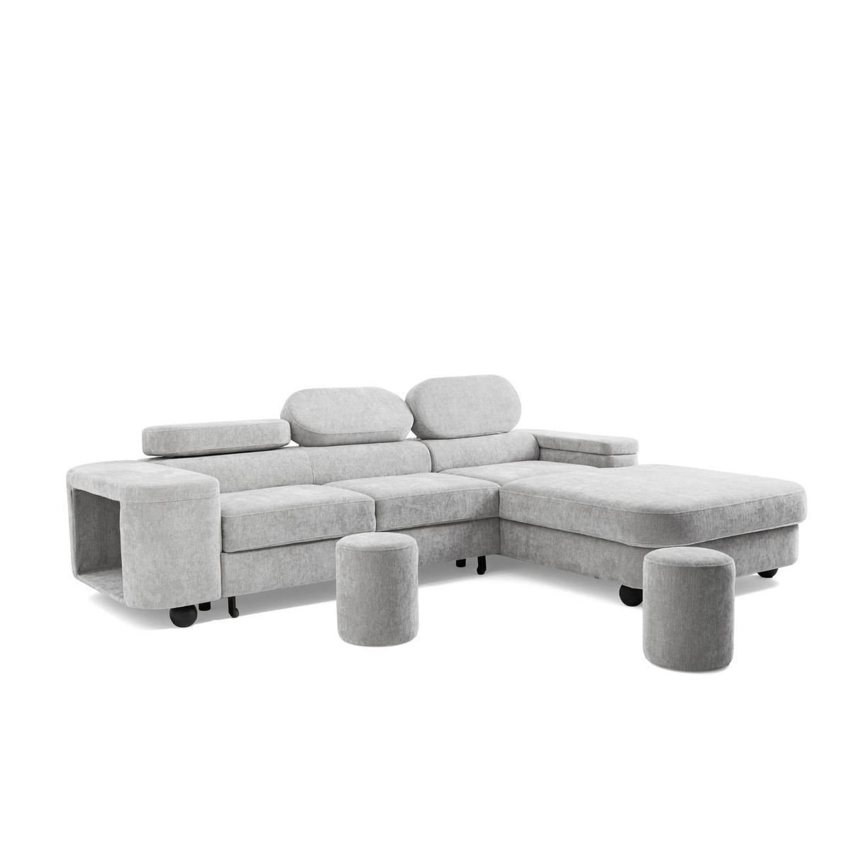 ECKSOFA LOVE L Rechts mit Schlaffunktion 124x210 Chenille Hellgrau - Hellgrau/Schwarz, Holz/Textil (205/284cm) - Muffo