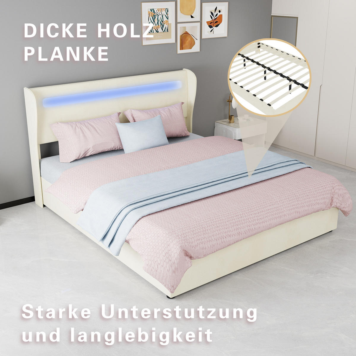 POLSTERBETT PANG-M4K9B2 160/200 cm Beige - Beige, Metall - PANGIVO