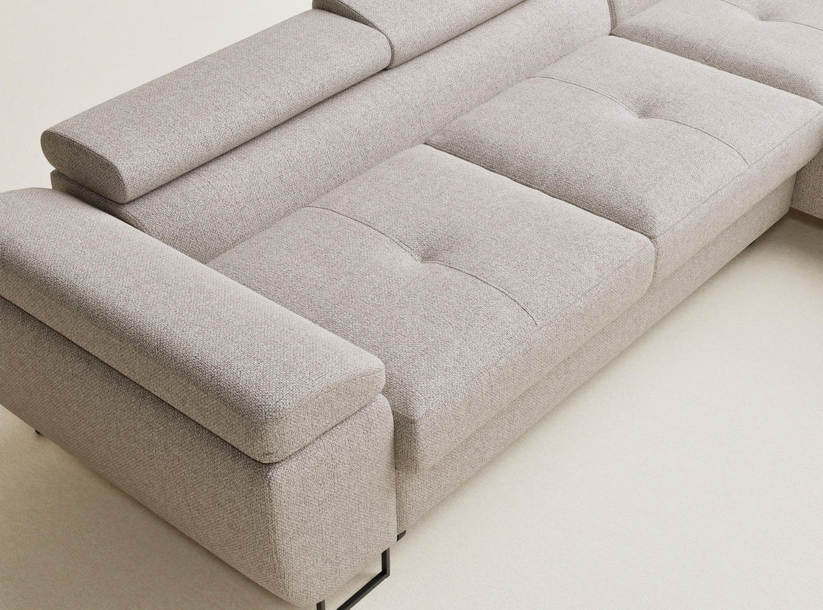 ECKSOFA MIT SCHLAFFUNKTION Concord Beige Webstoff - Schwarz/Grau, Holz/Holzwerkstoff (277/203cm) - Maison de Reve