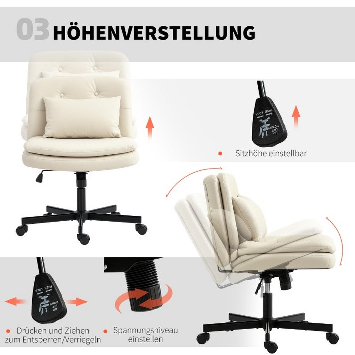 DREHSTUHL höhenverstellbar 63 x 67 x 83-93 cm Leather Beige - Beige, Kunststoff (63/93/67cm) - Meubliv