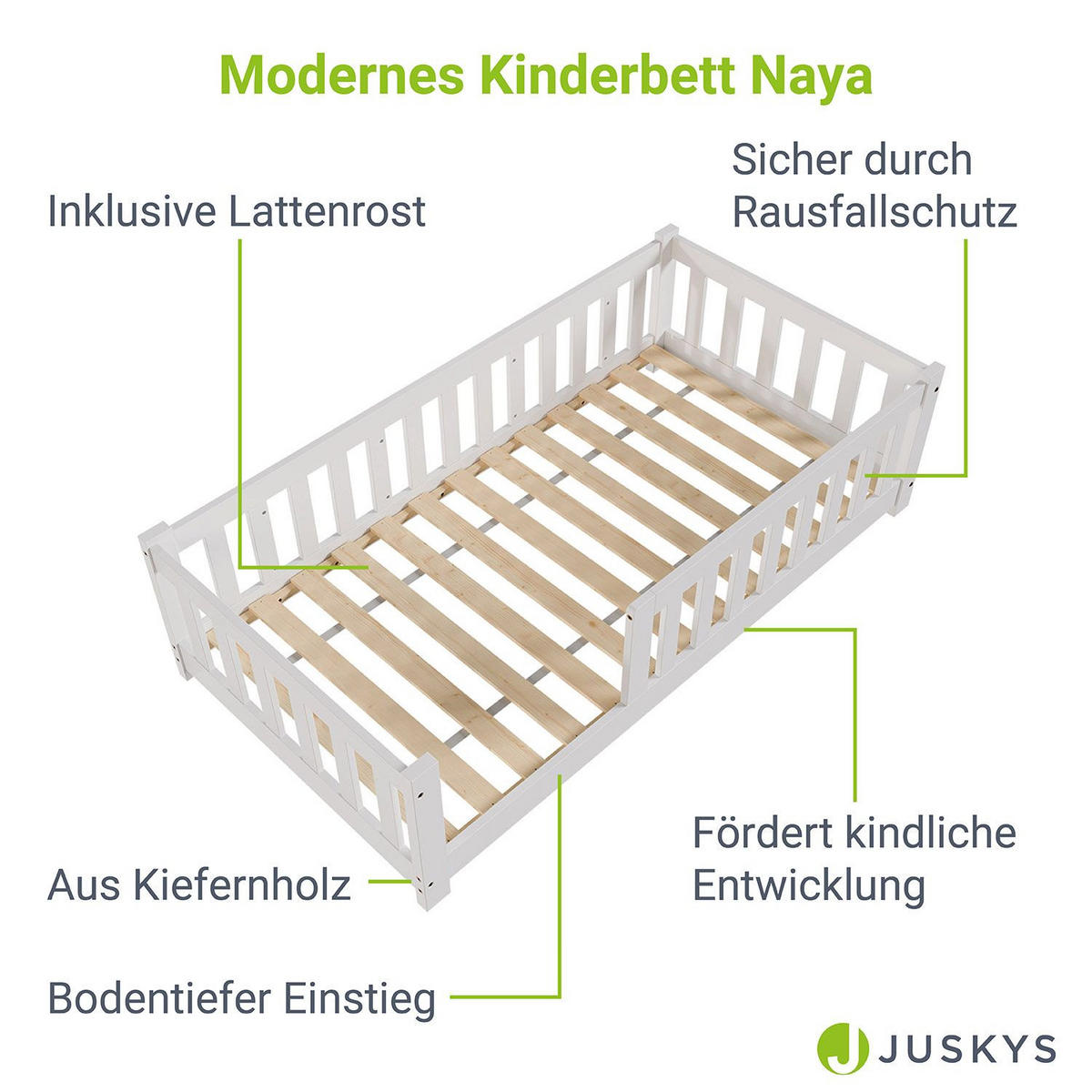 KINDERBETT Naya weiß 80x160 cm - Weiß, Holz (80/160cm) - Juskys