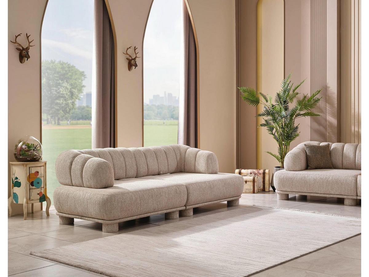 SOFA Ephora 3-Sitzer Webstoff Beige - Beige, Holz/Textil (265/85/106cm)