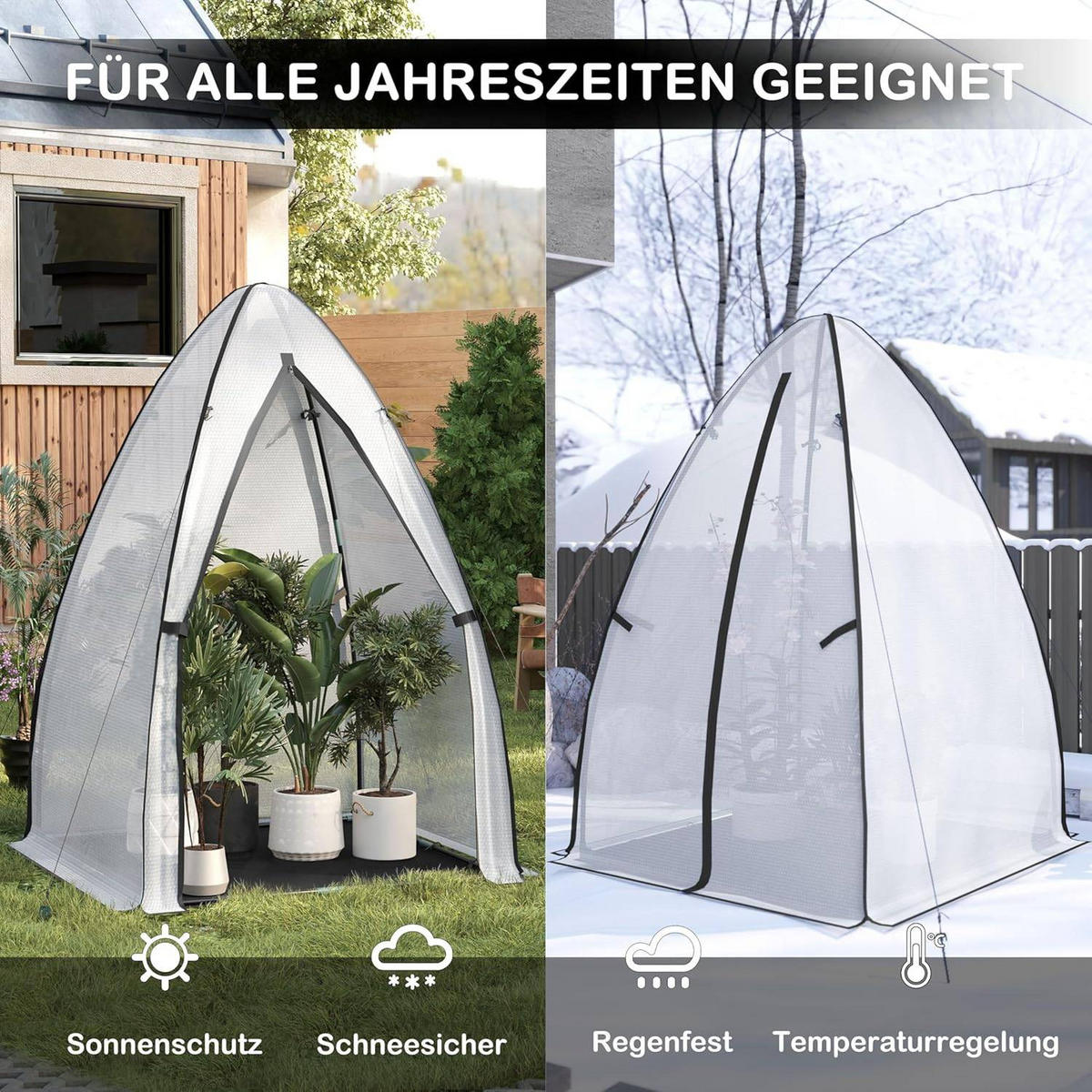 FOLIENGEWÄCHSHAUS, schwarzes Frostschutzgewebe, 120x180 cm - Schwarz/Weiß, Textil/Metall (120/180/120cm) - Woltu