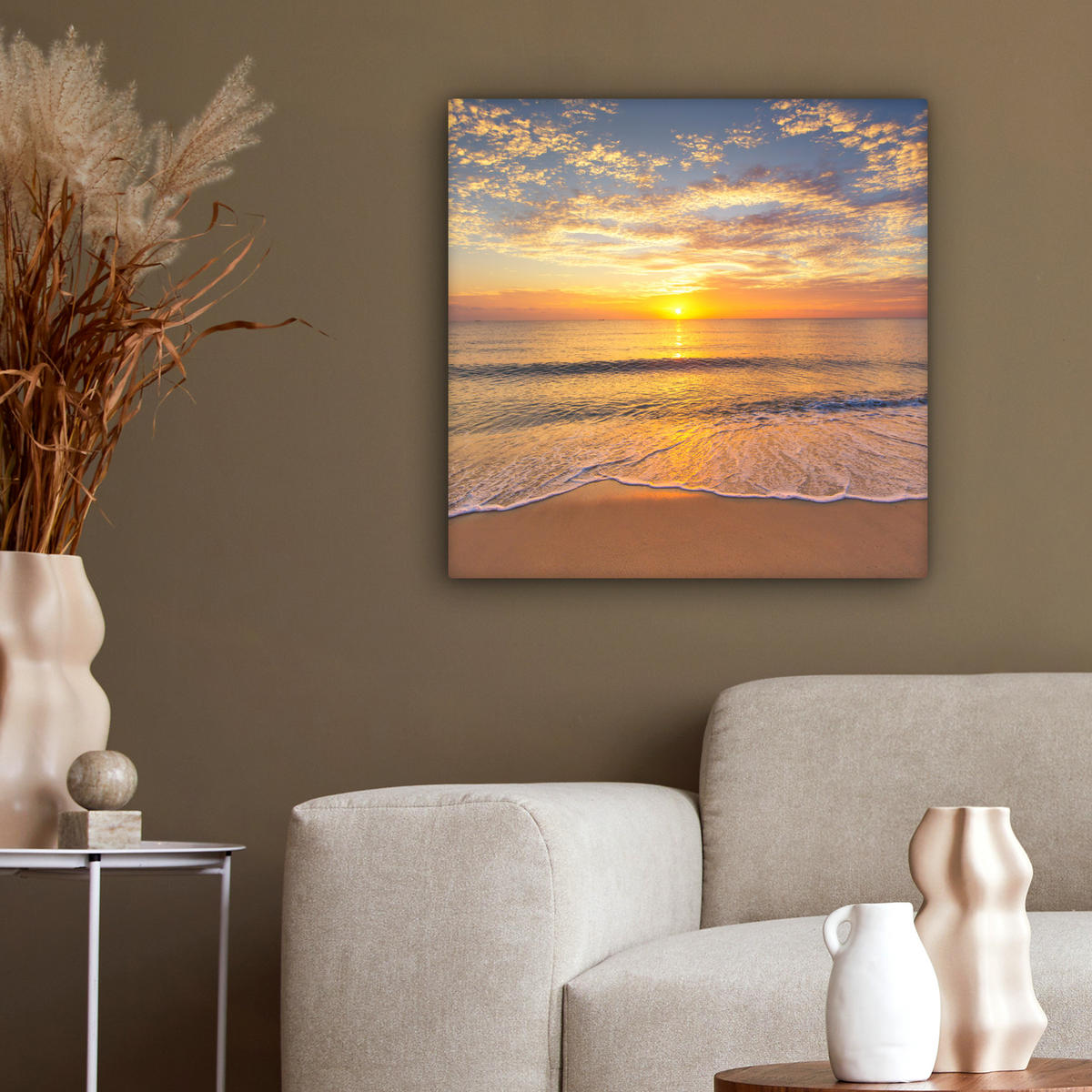 LEINWANDBILD Strand - Sonnenuntergang - Meer 50x50 cm - Gelb, Textil (50/50cm) - MuchoWow