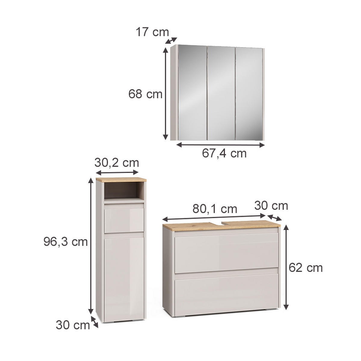 BADMÖBEL-SET Majest Cashmere 3 Teile - Kaschmir, Holzwerkstoff (30.2/96.3/30cm) - Vicco