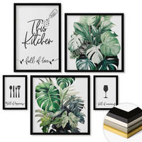 WANDBILDER 5er-Set - 50x50 cm & 20x30 cm & 40x60 cm Schwarzer Rahmen - Wasserfälle in grüner Umgebung - Schwarz, Kunststoff (40/60cm) - ArtPrintCave