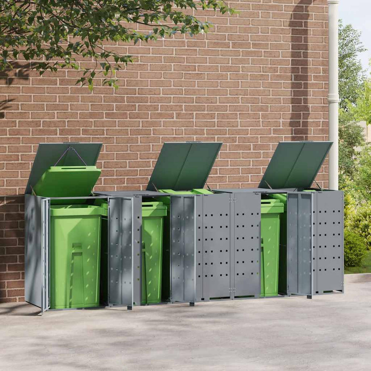 MÜLLTONNENBOX Gorilo für 5 Tonnen Grau 345x79x117 cm - Grau, Metall (345/117/79cm) - DELUKE