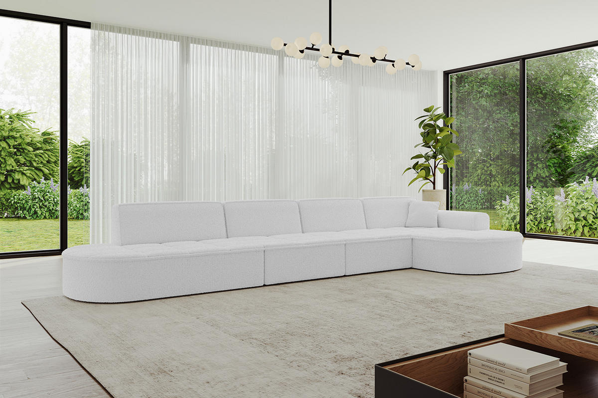 ECKSOFA Ottomane Rechts TARO-L3 - 413x171x79,5 cm Weiß - Weiß, Holzwerkstoff/Textil (413/171cm) - ALTDECOR