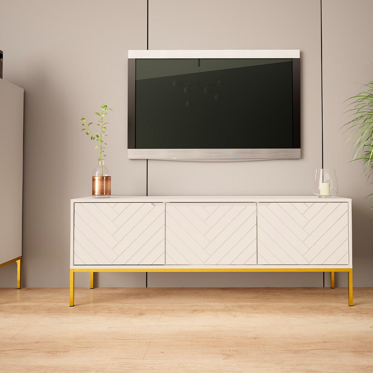 TV-MÖBEL Daria Weiß - Weiß, Holzwerkstoff (151/77/39cm) - Petits-meubles