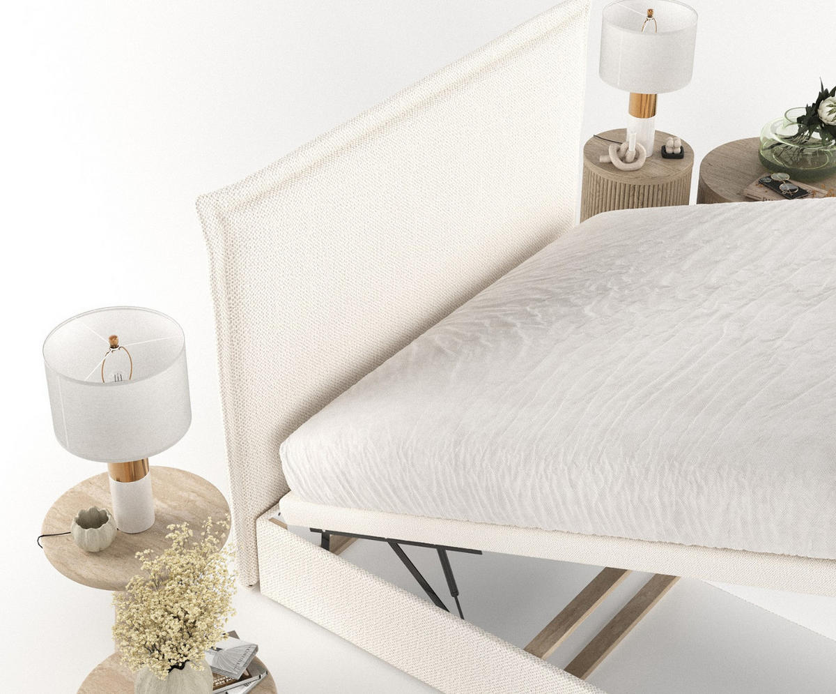 POLSTERBETT Eliot mit Stauraum 120/200 cm Creme im Alta Stoff - Creme/Schwarz, Holz/Holzwerkstoff (120/200cm) - AltaBeds