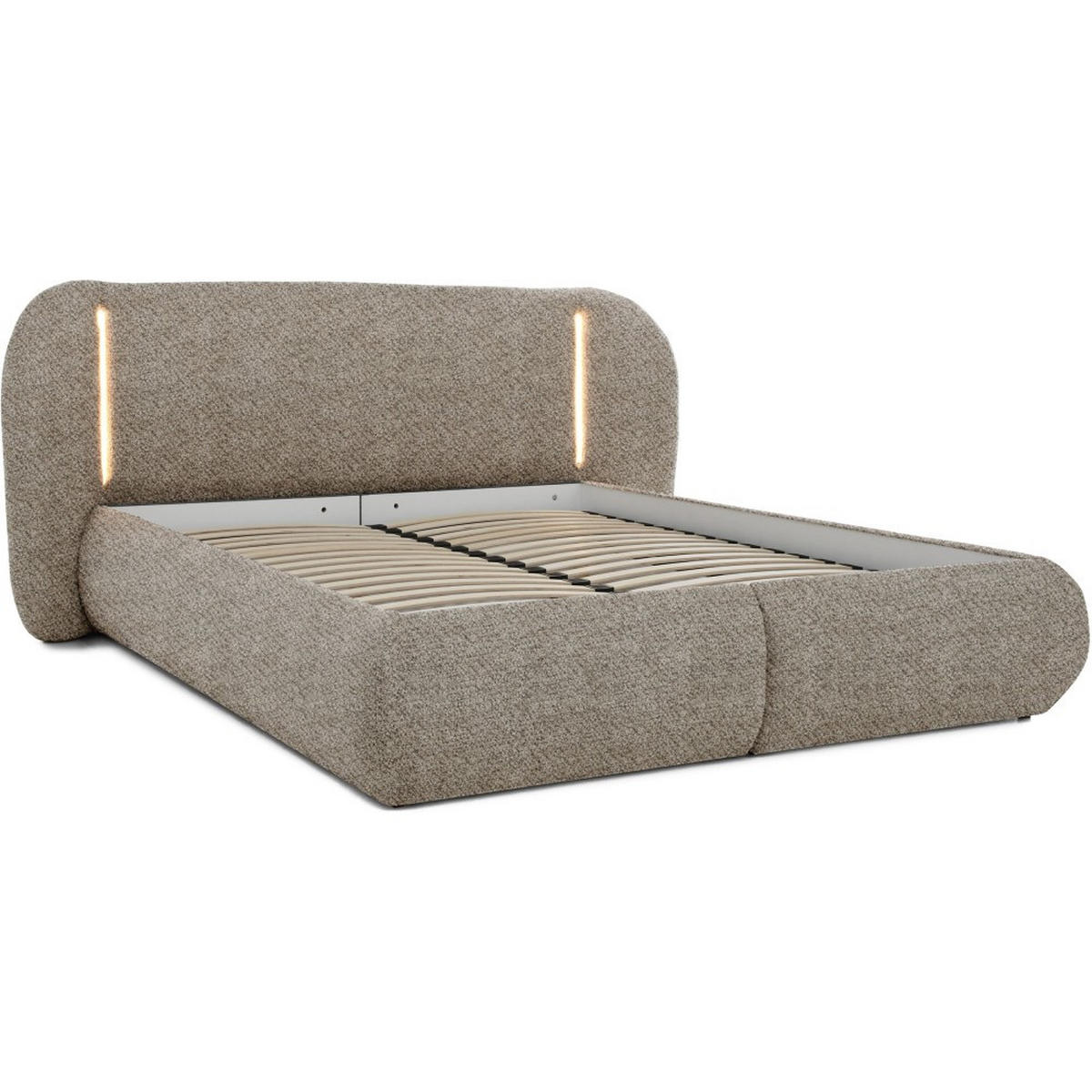 POLSTERBETT Corfu mit LED-Beleuchtung, mit Bettkasten, rundliche Formen, 180x200, Braun - Braun, Textil/Metall (180/200cm) - Beautysofa