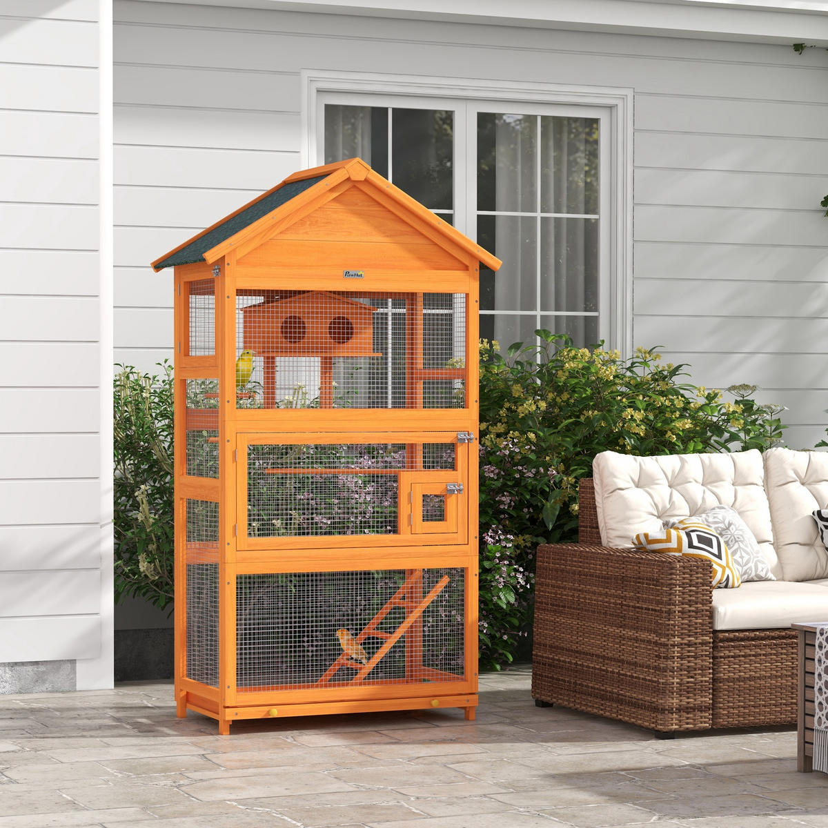 VOGELHAUS DE-17824 mit Spielbereich & wasserdichtem Dach Orange - Orange, Holz (52/171/92cm) - ComfortXL