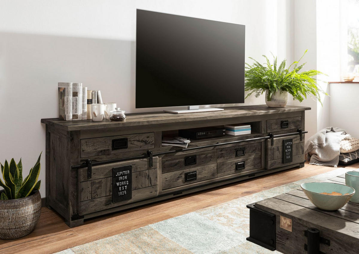 TV-BOARD Mango 240x50x60 grau lackiert RAILWAY #256 - Grau, Holz (240/60/50cm) - Massivmoebel24