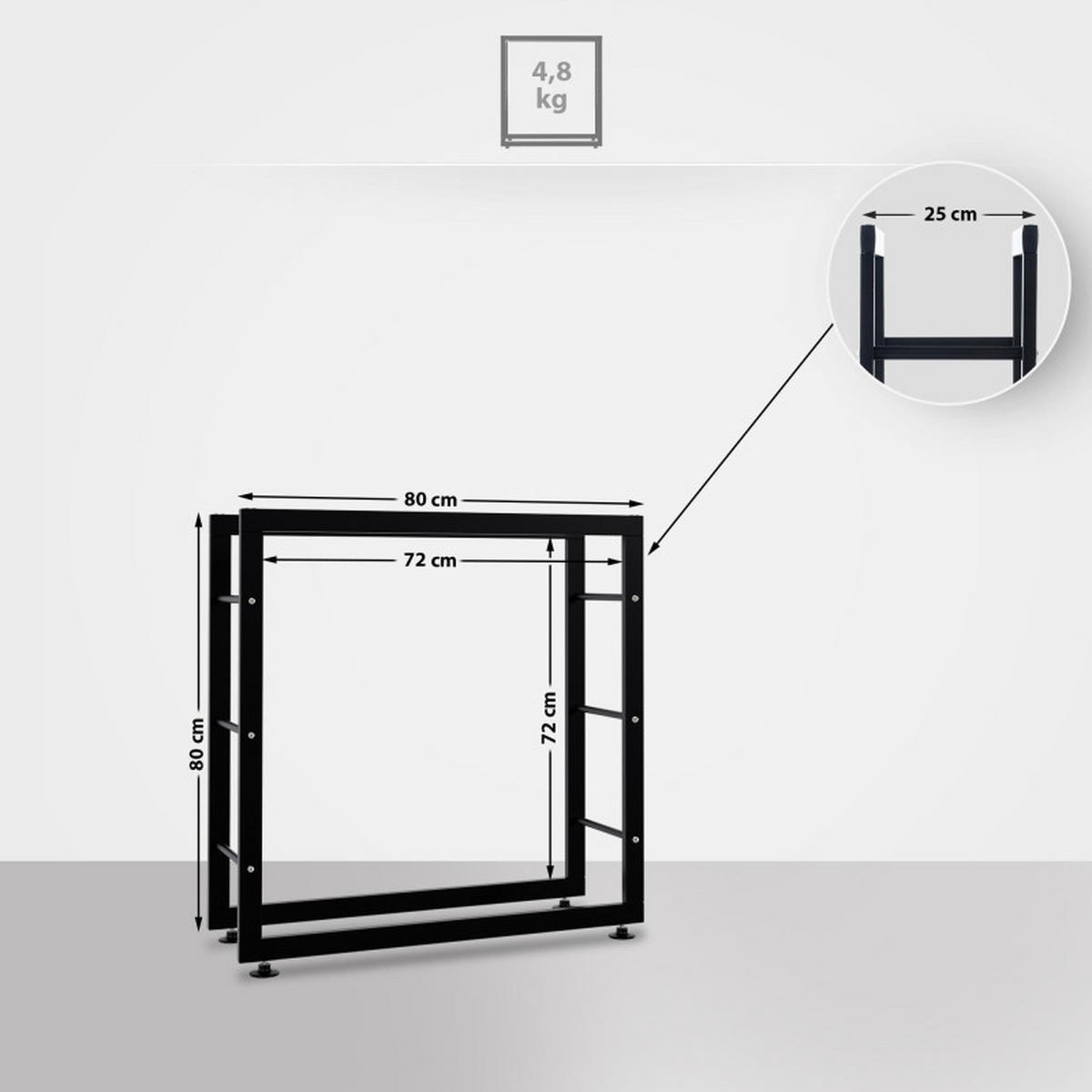 KAMINHOLZREGAL innen Metall SATLO| Schwarz, 25x40x125cm - Schwarz, Metall (40/125/25cm) - DELUKE