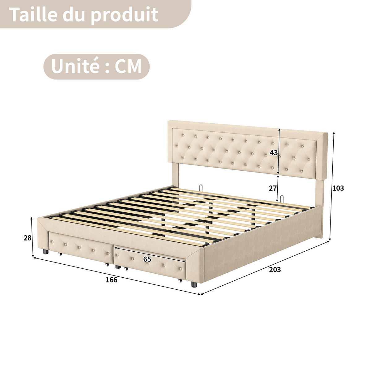 POLSTERBETT 160x200 cm, Beige, mit Hydraulischem Boxspringbett, Lattenrost und Schublade, Samt - Beige, Textil/Metall (160/200cm)
