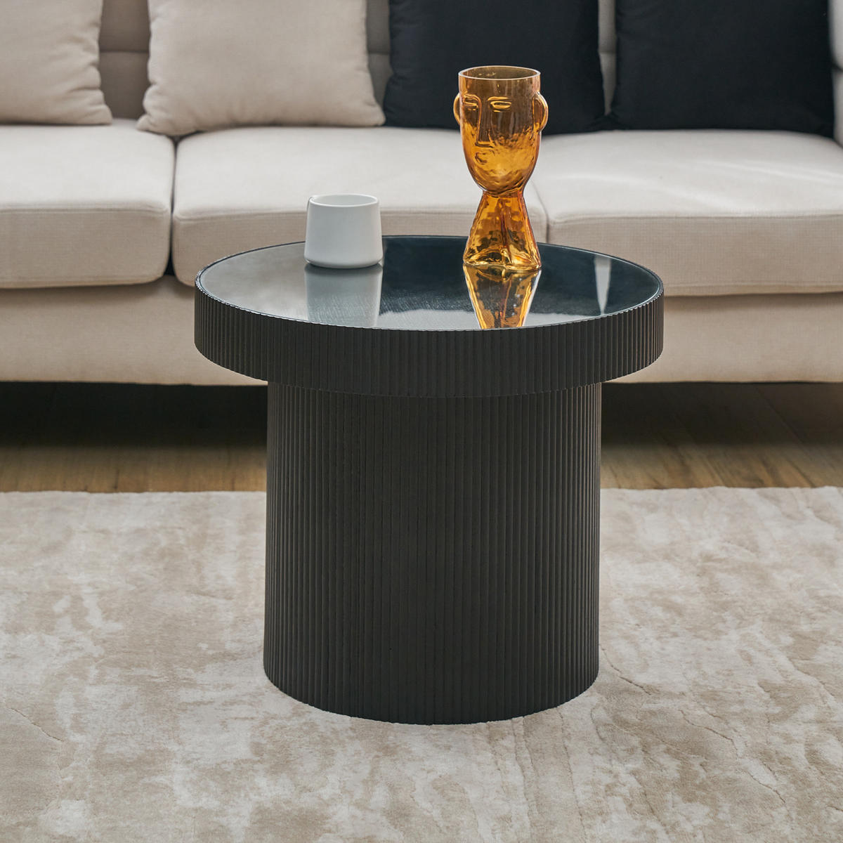 BEISTELLTISCH Miguel mit Glas - Schwarz, Holz (59/59/45cm) - SVITA