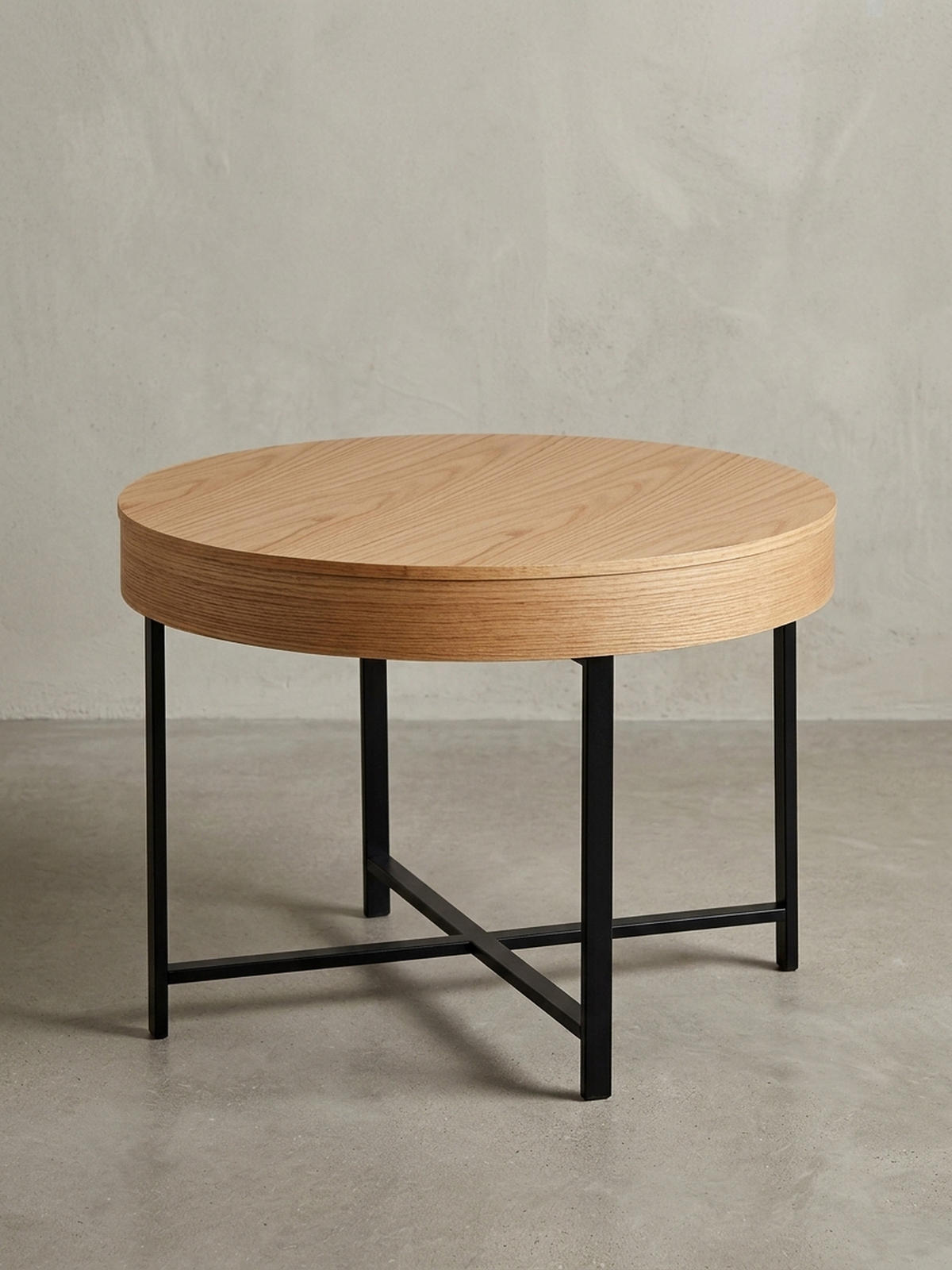 COUCHTISCH in Holzoptik mit Metallbeinen, Rund, Stauraumfunktion, Maße 69x49x69 cm - Schwarz/Braun, Holz/Metall (69/69/49cm) - KADIMA DESIGN