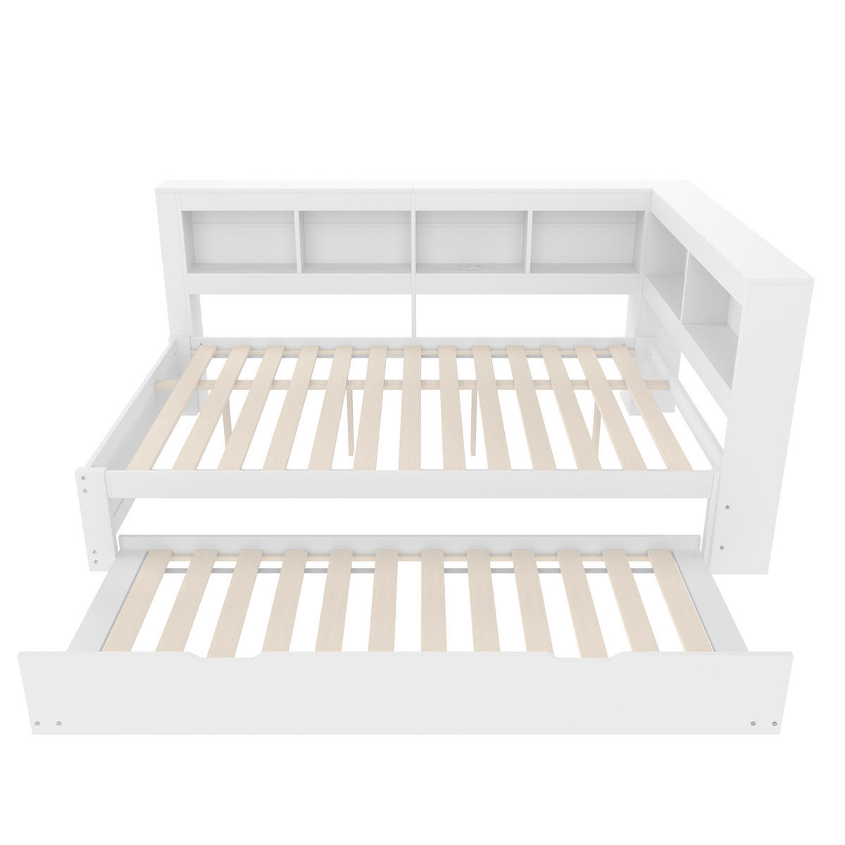 POLSTERBETT 140/200 cm mit Ausziehbett, USB-Anschlüssen, Steckdose und 2 Schubladen, MDF/Kiefernholz, Weiß - Weiß, Holzwerkstoff (140/200cm) - Redom