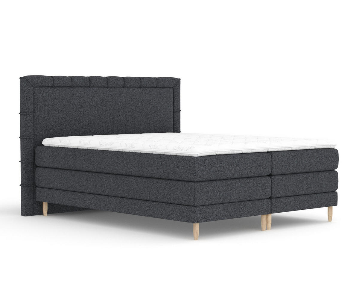 BOXSPRINGBETT Rimini Schwarz 200/200 cm mit Matratze und Topper - Schwarz/Naturfarben, Holz/Holzwerkstoff (200/200cm) - Maison de Reve