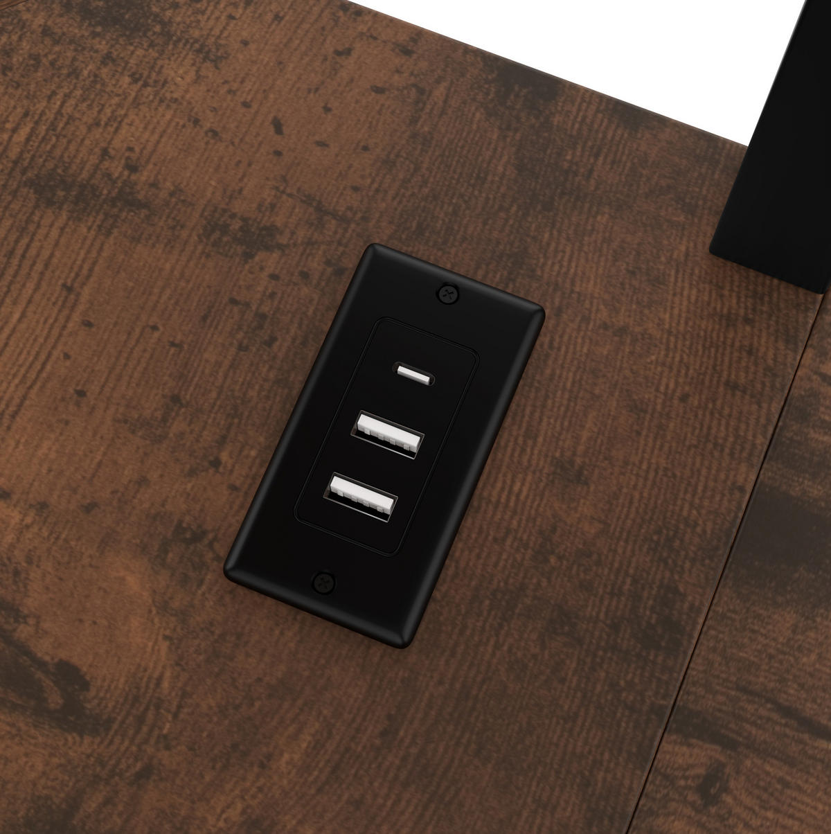 HOCHBETT 140/200 cm, Schwarz mit Schreibtisch, LED und USB-C - Schwarz, Metall (140/200cm) - MIVRAY