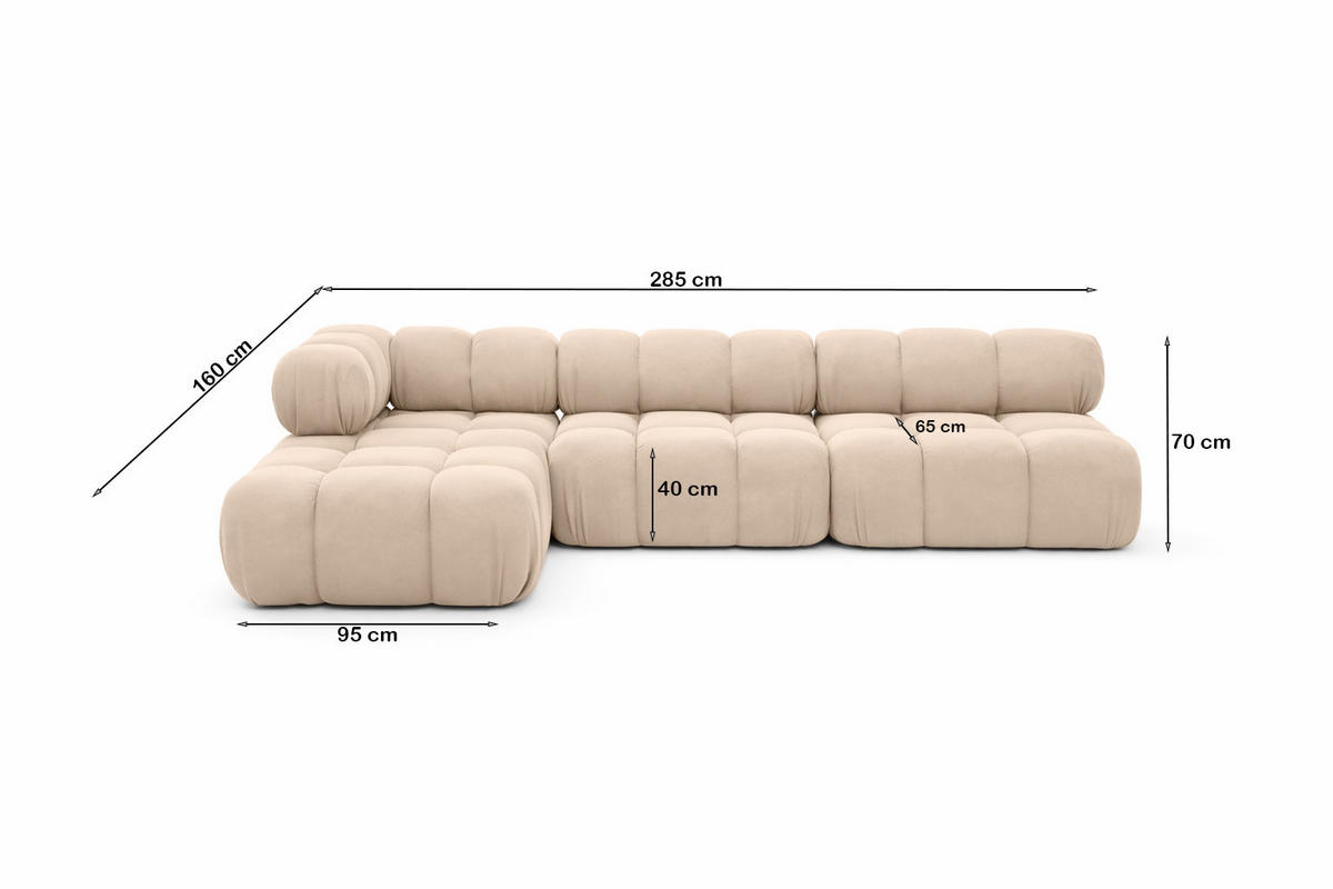 ECKSOFA L-Form Modulare, Veloursstoff Salvador, Beige, Links, Selia - Beige, Holz (285/160cm) - Kaiser Möbel