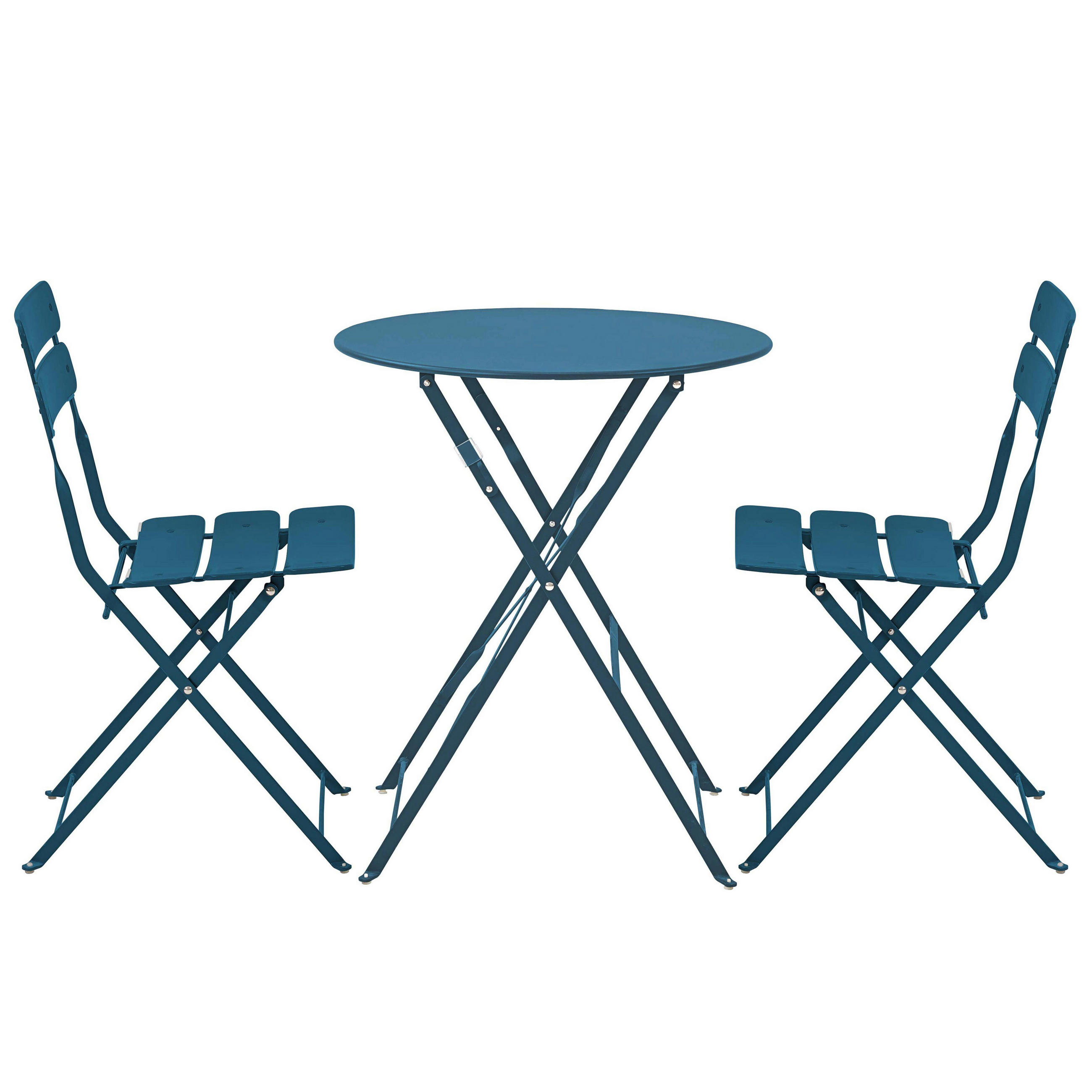 GARTENSET runder Tisch und 2 Stühle, Pazifikblau - Blau, Metall - Oviala