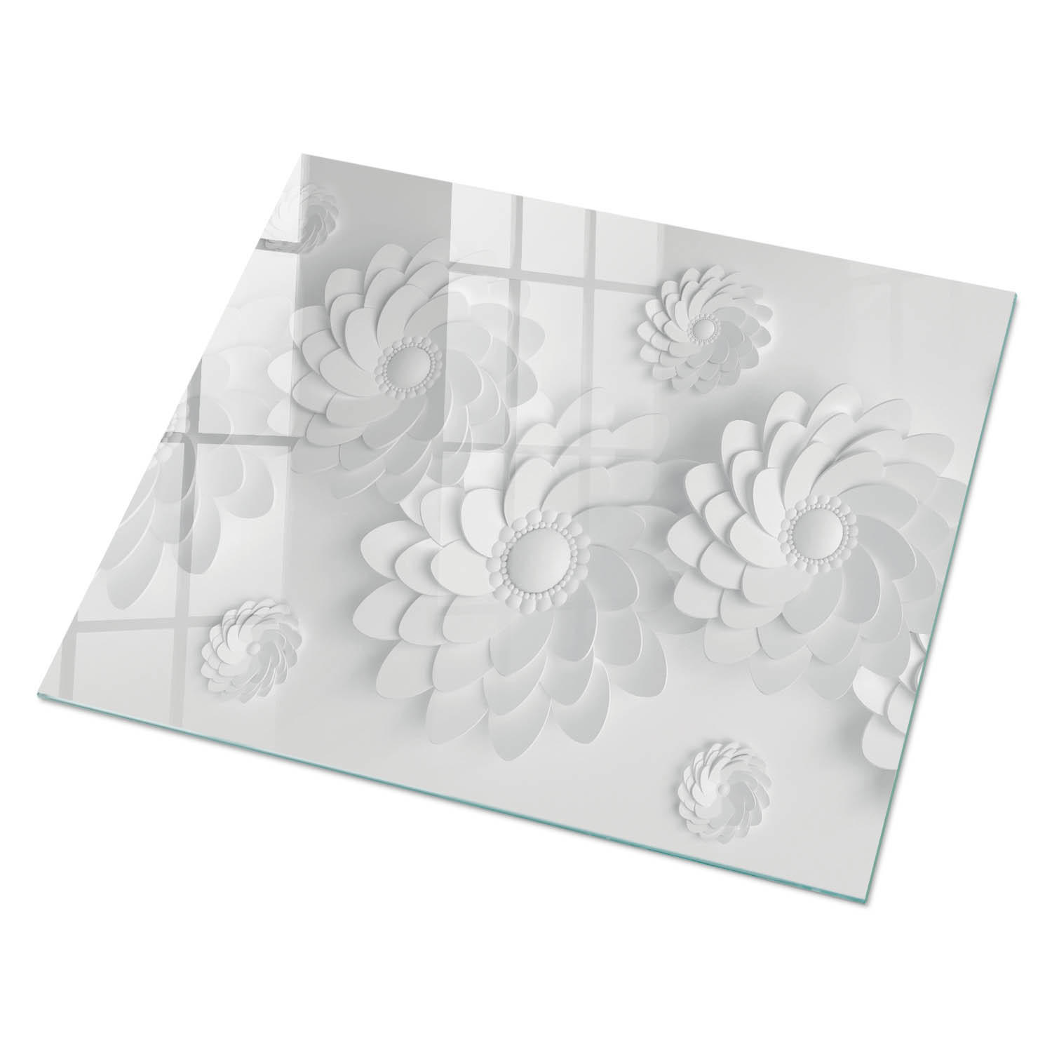 GLASPLATTE 80x60 cm – Weiße Blüten - Schwarz, Glas (0.4/80/60cm) - ArtPrintCave
