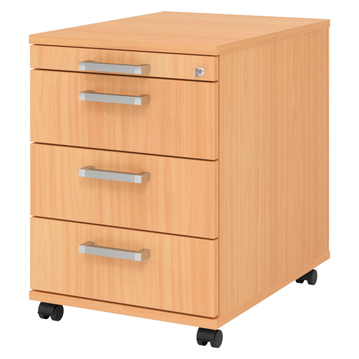 ROLLCONTAINER - 3 Materialschubladen 58/42,8/59 cm in Buchefarben Chromgriff (Metall) - Buchefarben, Holzwerkstoff (42.8/59/58cm) - bümö