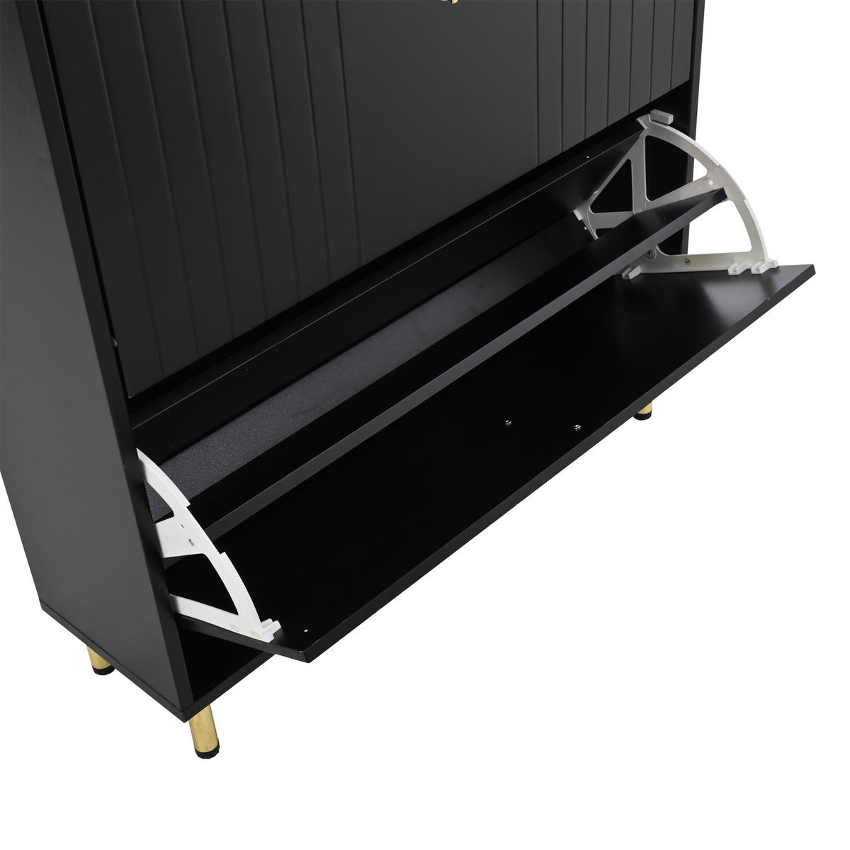 SCHUHSCHRANK aus MDF 160x23x123,5cm in Schwarz mit Metallsockel - Schwarz, Holzwerkstoff (160/123.5/23.5cm) - Modfu