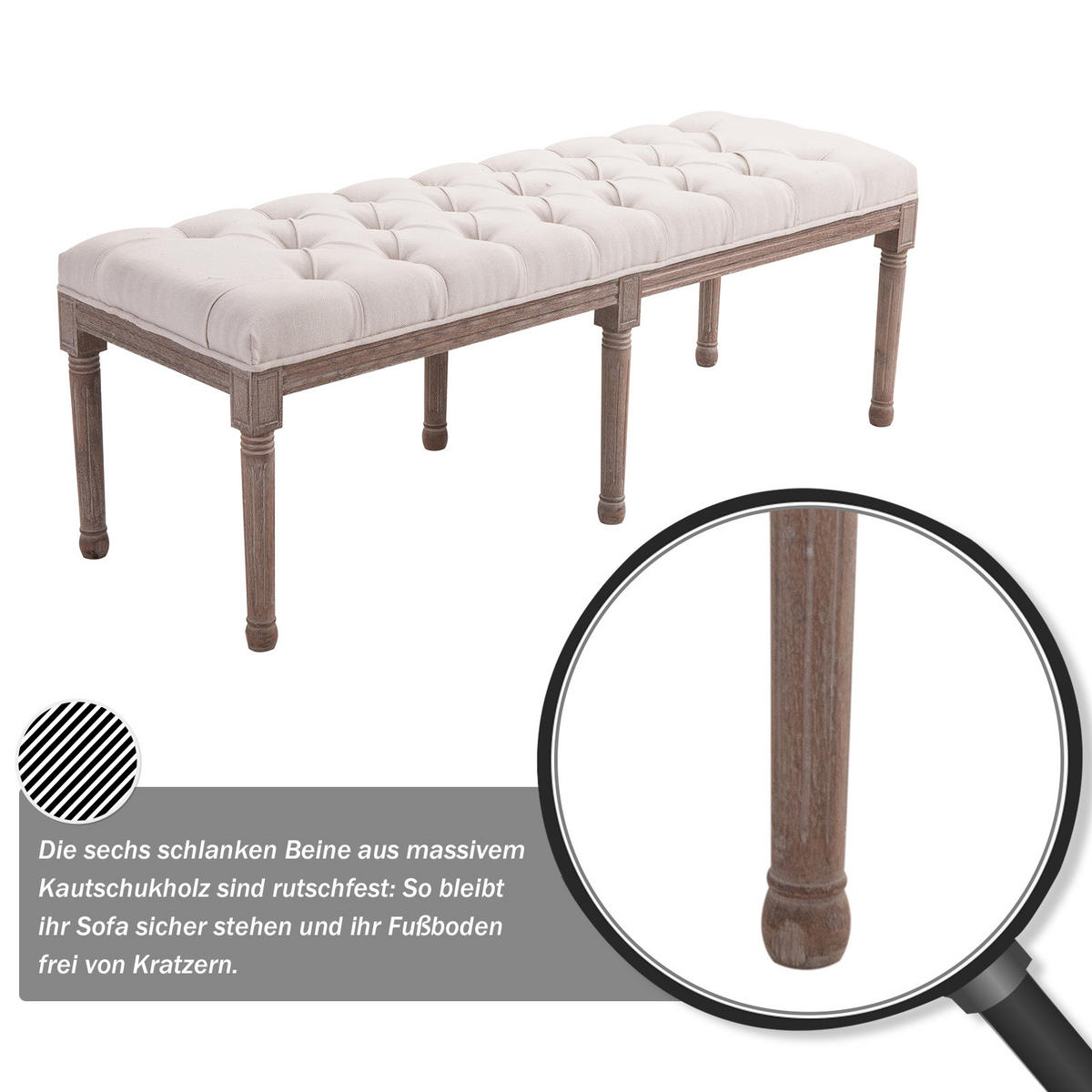 SITZBANK Polsterbank Sitzhocker Vintage Retro Leinen Sitz Couch Sofa - Beige, Kunststoff (47/51/142cm) - HOMCOM