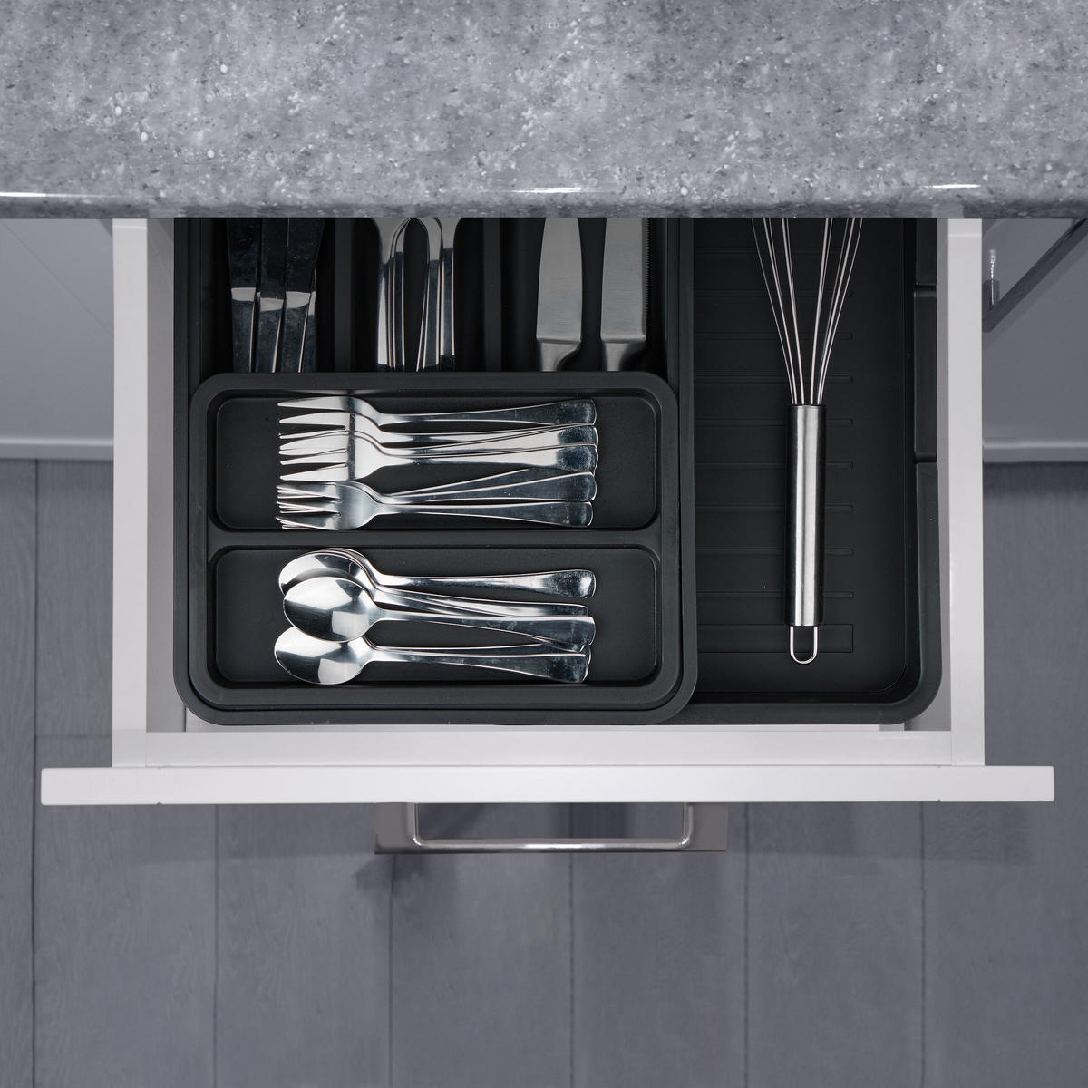 BESTECKKASTEN - Schwarz, Kunststoff (23.5/6.5/31.5cm) - Relaxdays