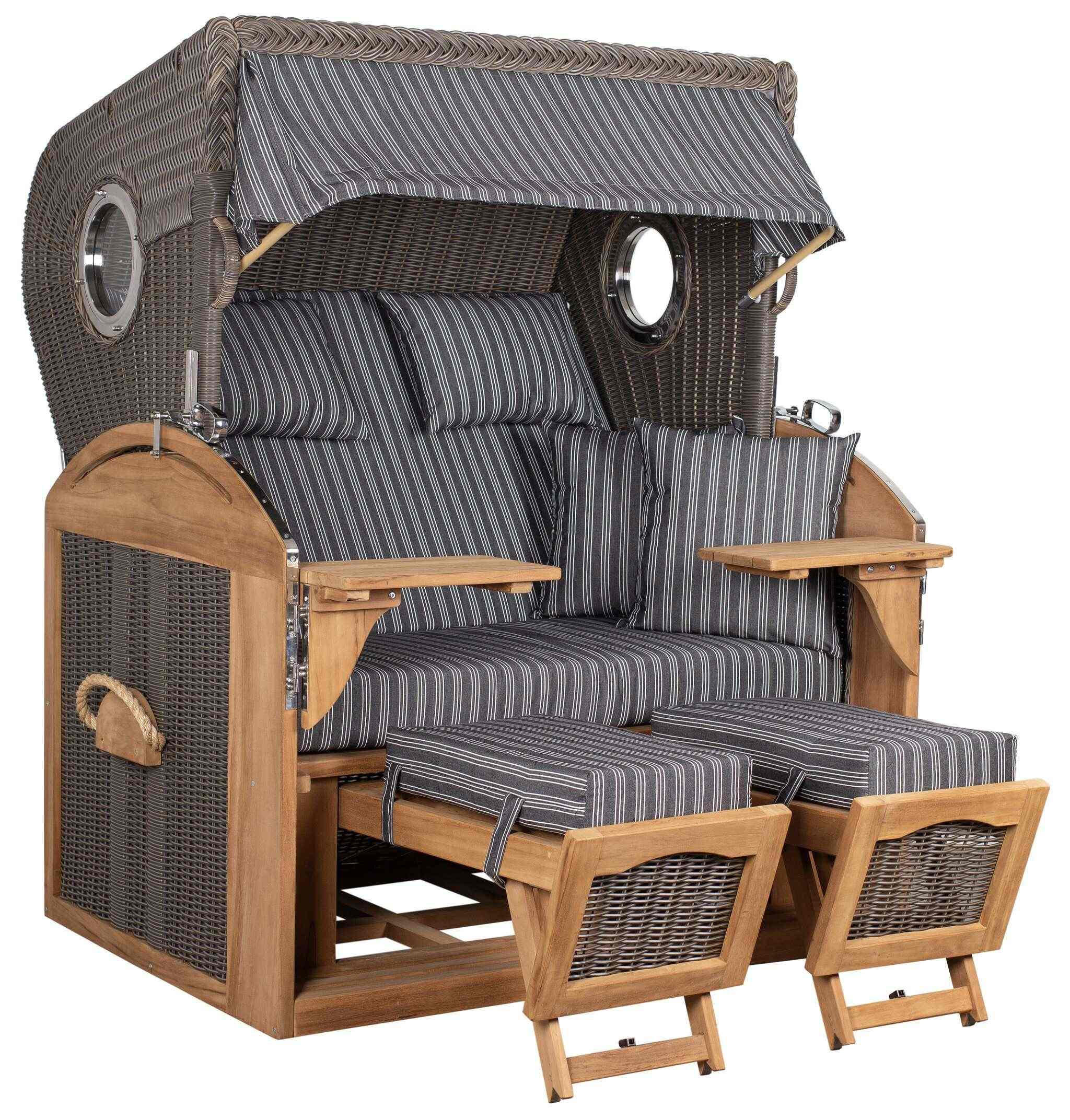 STRANDKORB XL Schillig Bullauge - Braun/Grau, Metall (142/170/95cm) - Mr. Deko