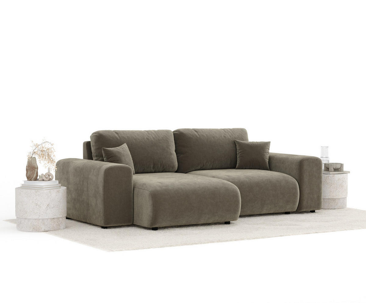 ECKSOFA Zanzibar Taupe Samtstoff - Taupe/Schwarz, Holz/Holzwerkstoff (237/144cm) - Maison de Reve