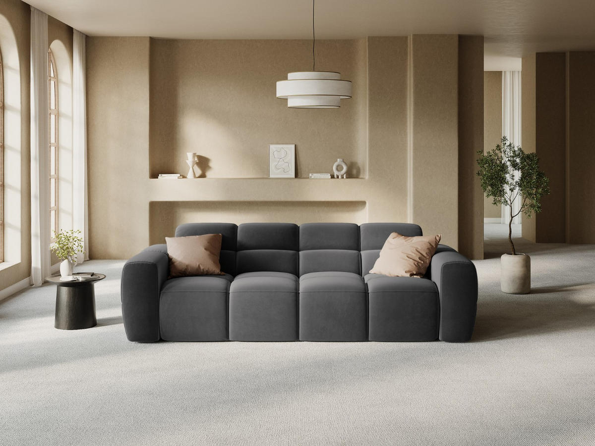 SOFA Lisa aus Samt dunkelgrau 4 Sitzplätze - Dunkelgrau, Textil (256/77/101cm) - Micadoni