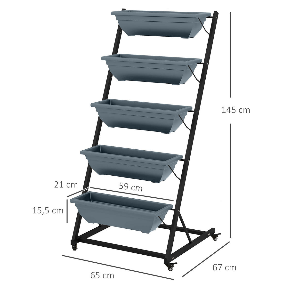 BLUMENKÄSTENSTÄNDER, Grau - Grau, Metall (67/145/65cm) - Outsunny