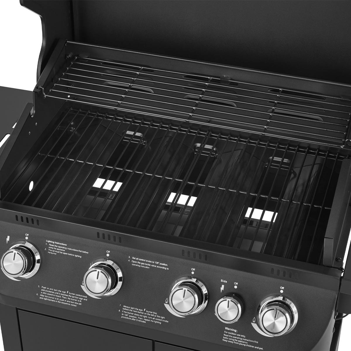 GASGRILL Brando 4+1 4 Brenner mit Seitenkocher - Schwarz, Metall (124.5/109/52cm) - TAINO