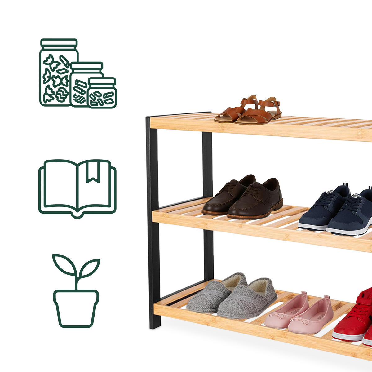 SCHUHREGAL - Schwarz, Holz (70/55/26cm) - Relaxdays