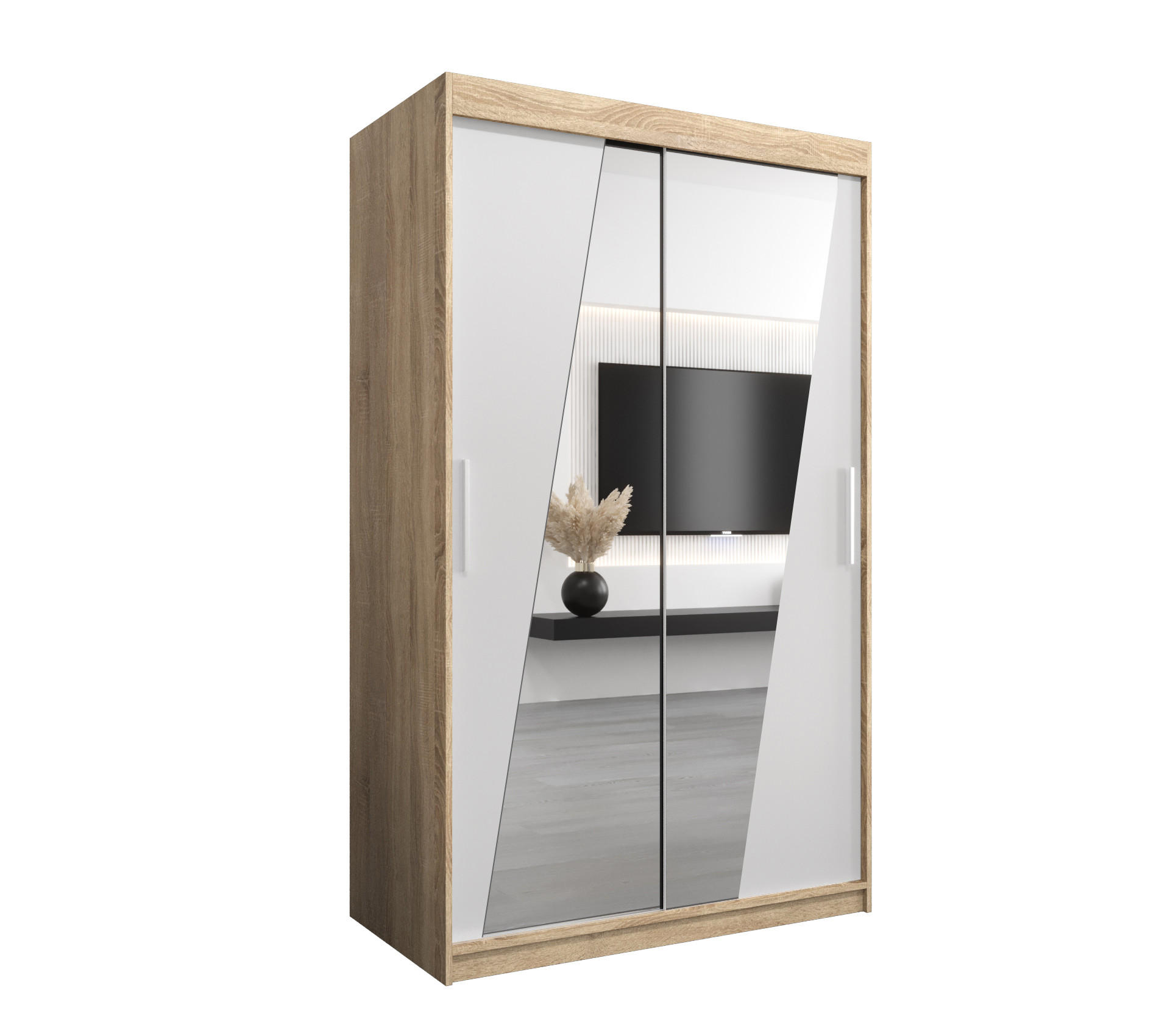 Abiks Möbel Schwebetürenschrank Sonoma Eiche, Weiß 120x200x62 cm