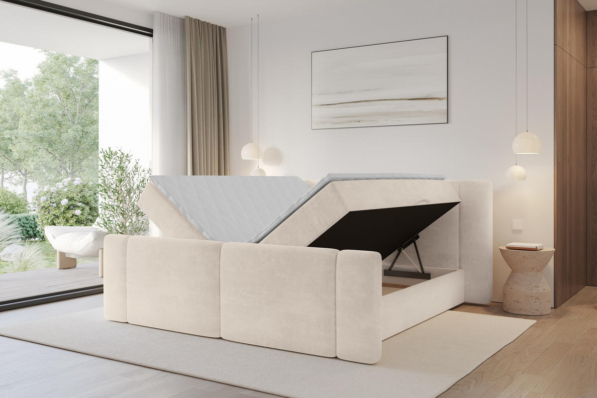 BOXBETT mit Matratze H3 - EVON Zanozek - 120x200 cm Beige - Champagner, Holzwerkstoff (120/200cm) - ALTDECOR