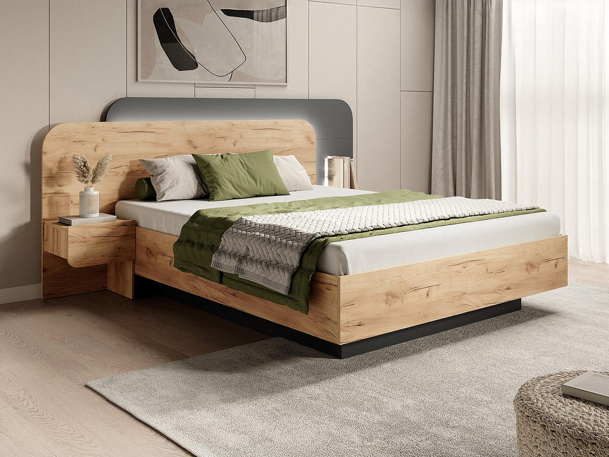 BETT mit Bettkasten - 2 Personen - holz - anthrazitgrau, naturfarben hell Desado - Anthrazit/Naturfarben, Holz (160/200cm) - Vente-Unique
