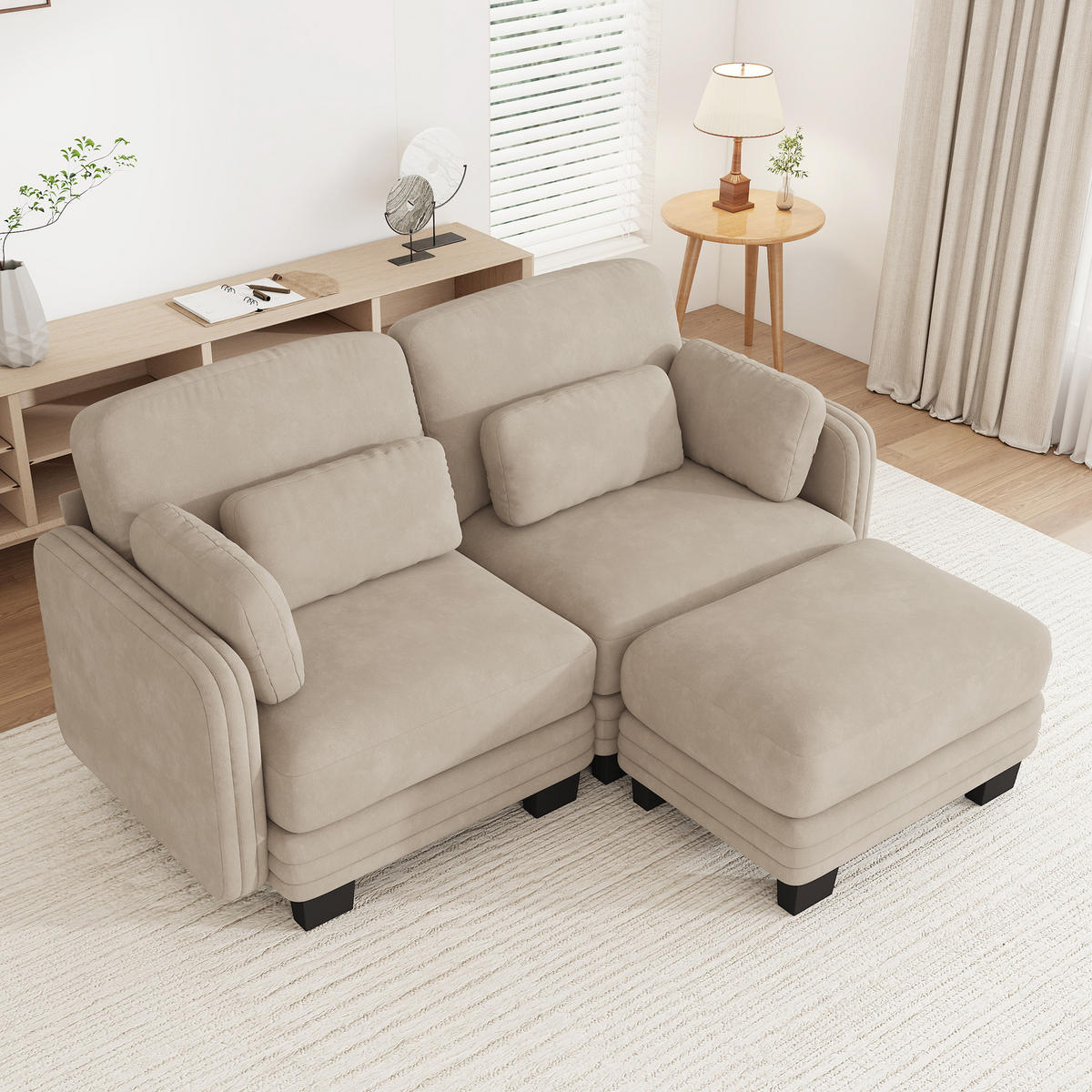 ECKSOFA 2-Sitzer L-Form mit Ottomane, DE-42686, Hellbraun - Hellbraun, Holz (176/143cm) - ComfortXL