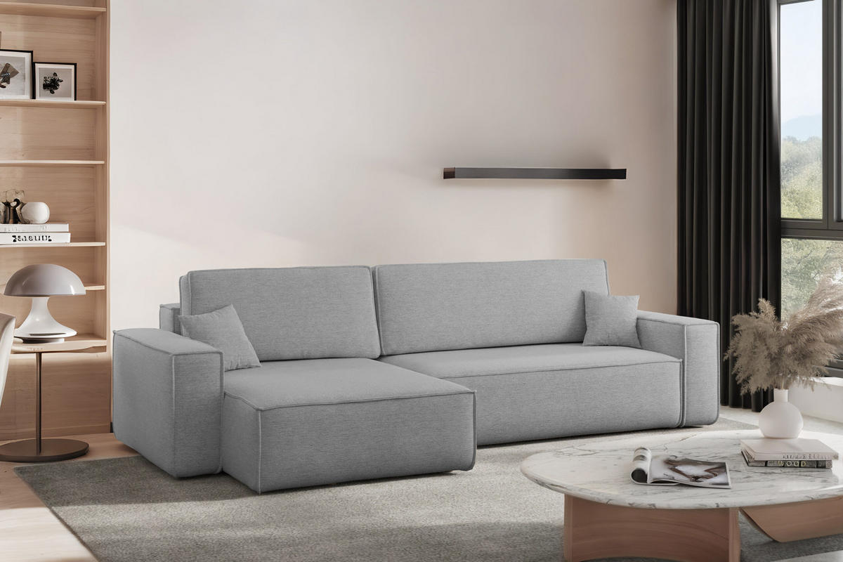 ECKSOFA Mit Schlaffunktion Und Bettkasten, Eckcouch Best XL Stoff Verita Grau Links - Grau, Holz (145/274cm) - Kaiser Möbel