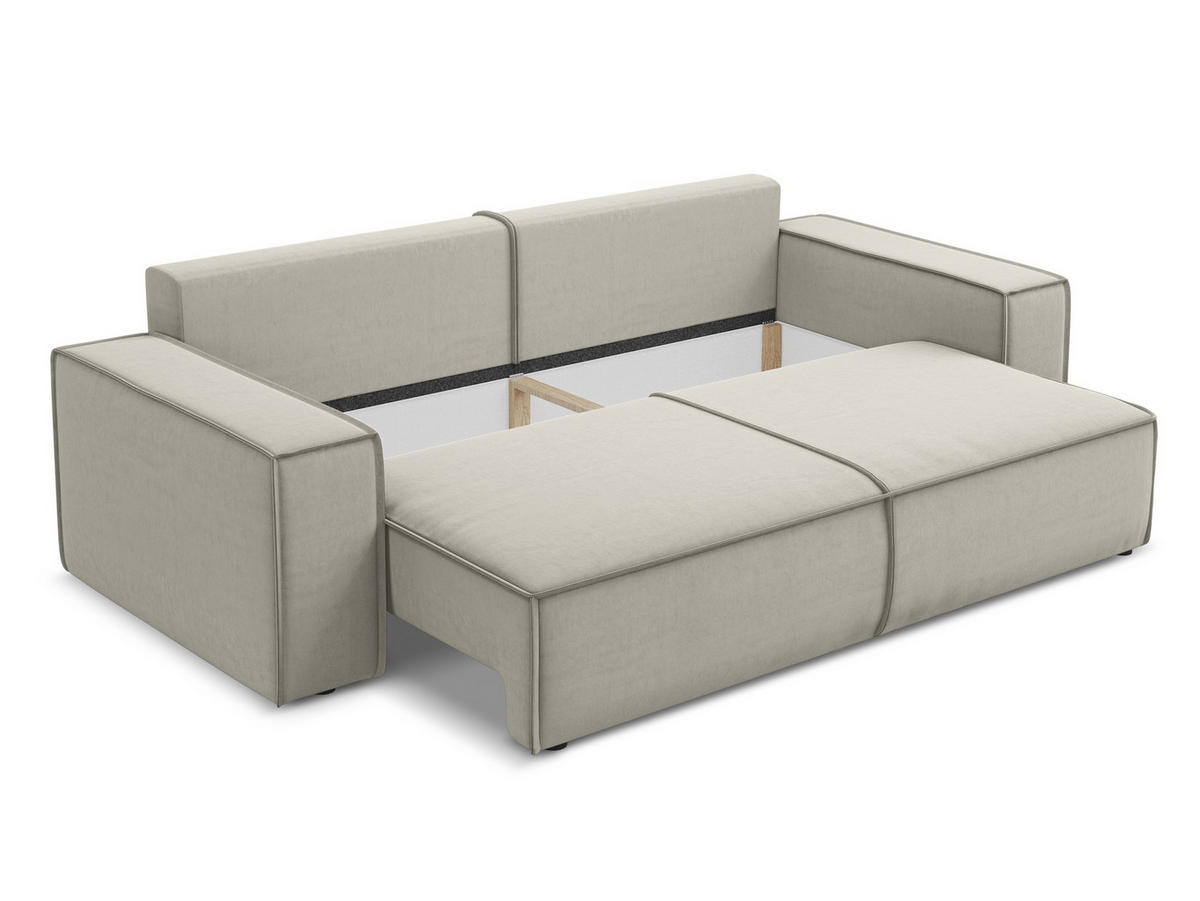3-SITZER SOFA mit Schlaffunktion Samt Stoff Creme - Perlmutt/Creme, Kunststoff/Textil (255/85/105cm) - Makamii