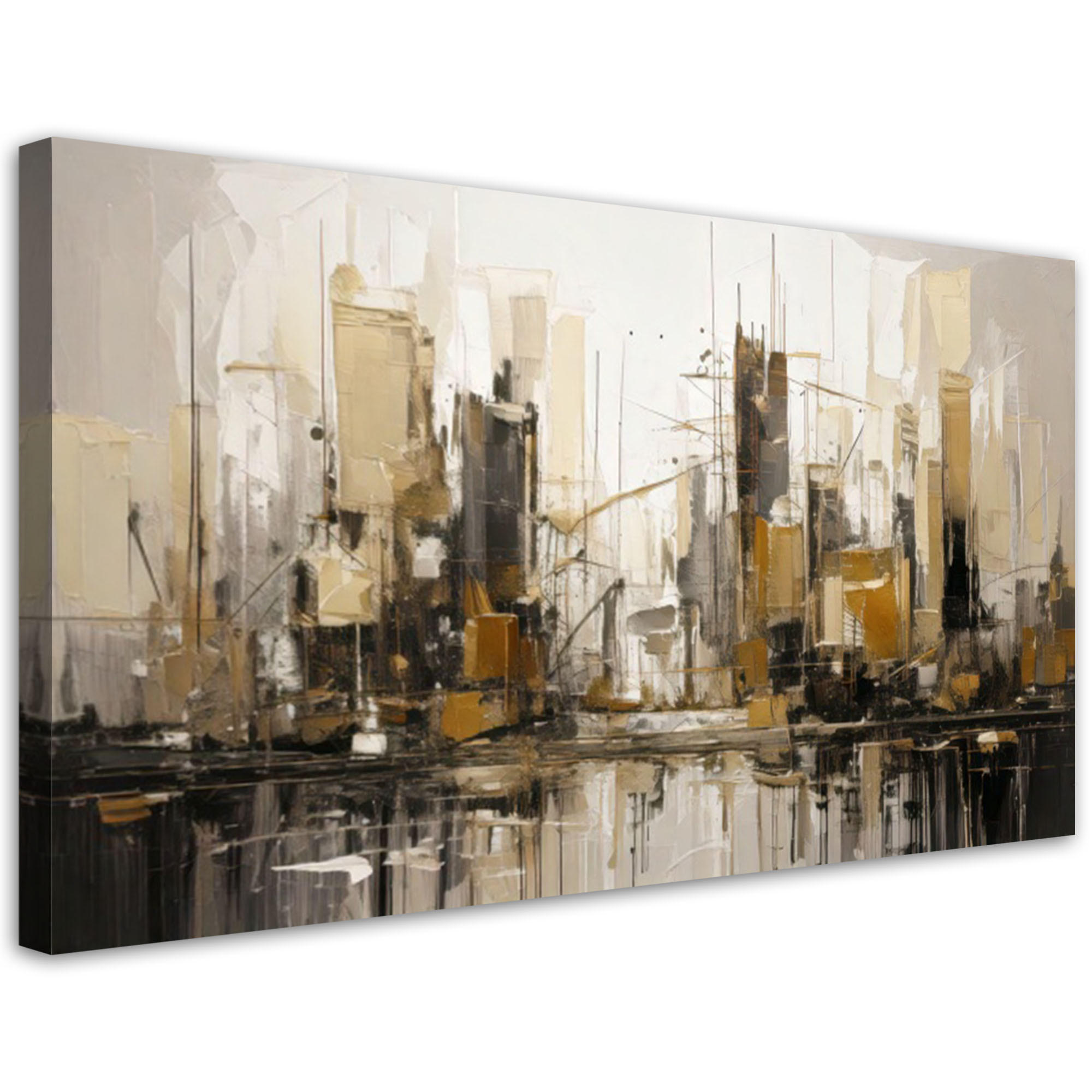 LEINWANDBILD Stadt Abstraktion Gold Beige 120x60cm - Beige, Textil (120/60cm) - Feeby