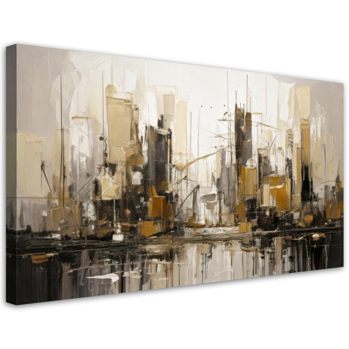 LEINWANDBILD Stadt Abstraktion Gold Beige 120x60cm - Beige, Textil (120/60cm) - Feeby