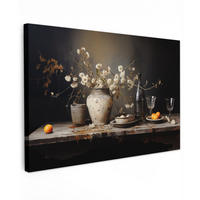 LEINWANDBILD Stilleben - Blumen - Blumenstrauß - Vase - Wein Deko Schlafzimmer 30x20 cm - Schwarz, Textil (30/20cm) - MuchoWow