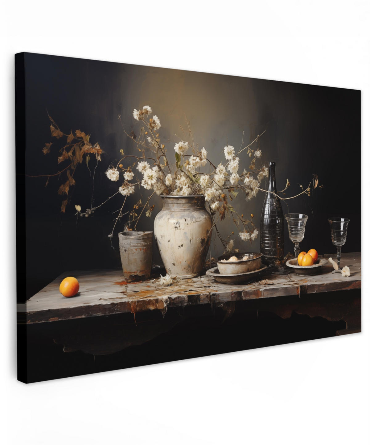 LEINWANDBILD Stilleben - Blumen - Blumenstrauß - Vase - Wein Deko Schlafzimmer 30x20 cm - Schwarz, Textil (30/20cm) - MuchoWow