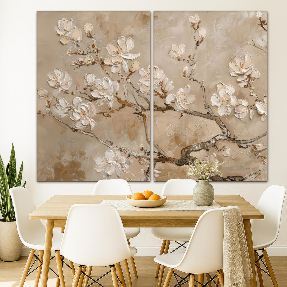 LEINWANDBILD 2er Set Beige - Blüte - Modern 240x180 cm - Greige, Textil (240/180cm) - MuchoWow